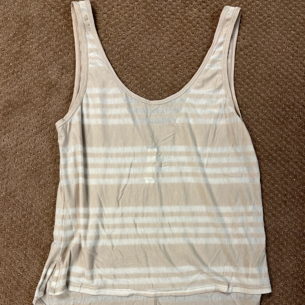 Lululemon Light Brown And White Silver Spoon Striped Singlet Tank Top 6